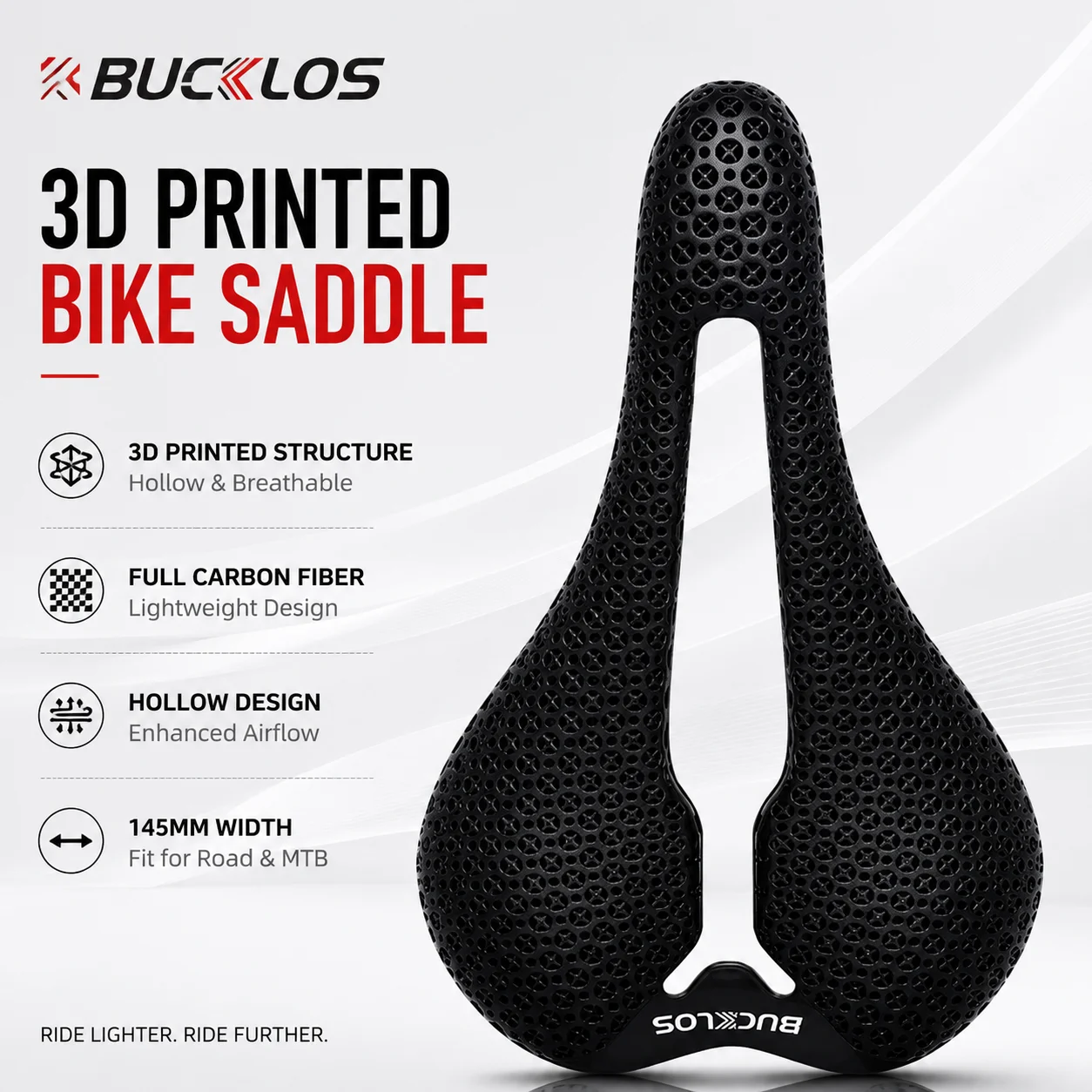 BUCKLOS 3D Printed Bicycle Saddle 145mm Carbon Fiber Bike Seat Hollow Breathable Design Road MTB Cycling Saddle Bike Accessories