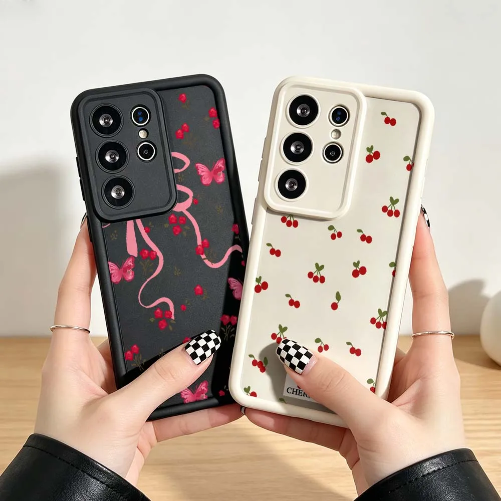 Cartoon Pink Bow Butterfly Gift For Samsung Galaxy S26 S25 S24 S23 S22 S21 S20 Ultra Plus FE 5G Eye Ladder Phone Case