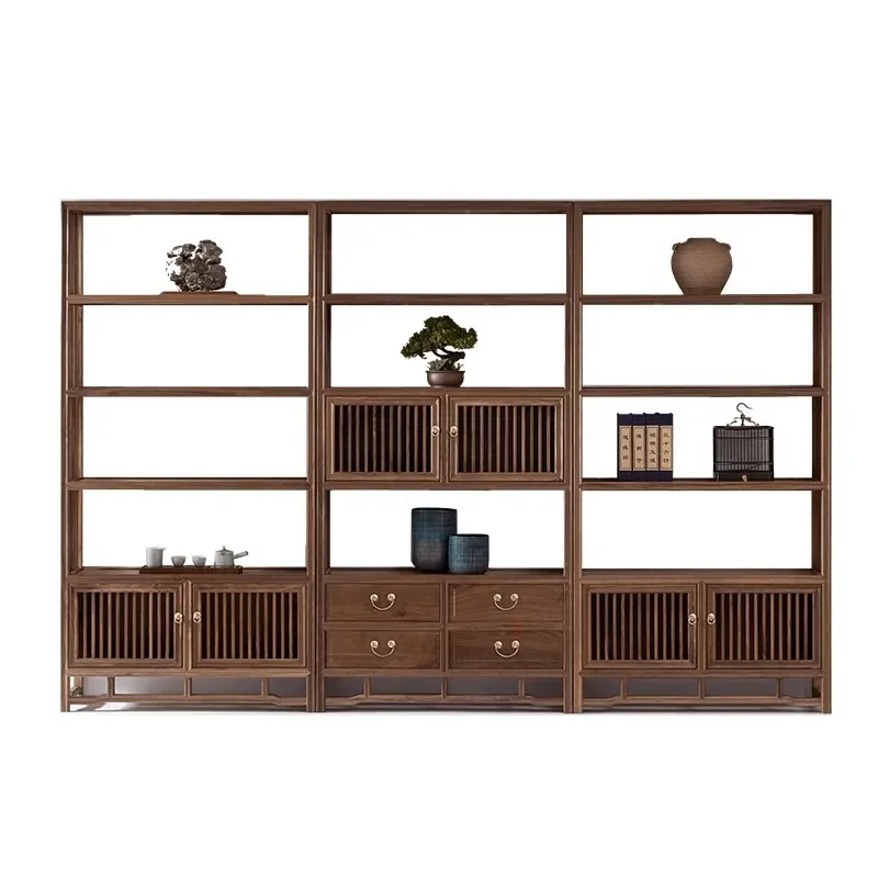 

~New Chinese black walnut solid wood bookcase office display case custom black walnut shelf furniture