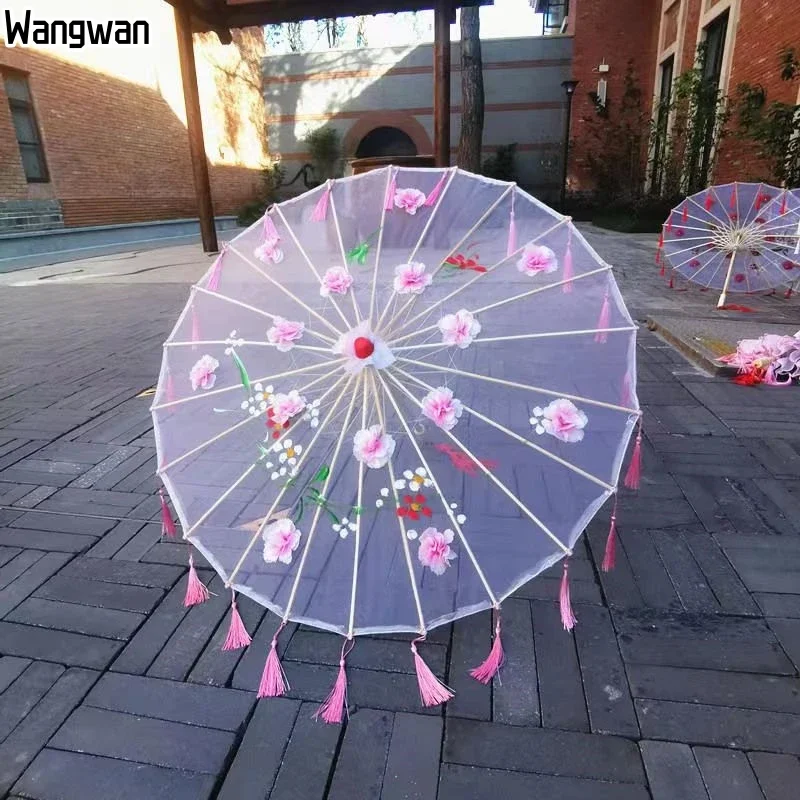 

Ancient Hanfu Transparent Chinese Lace Umbrella Role Playing Prop Fantasy Flower Women's Paraguas Umbrella Clear anime katana