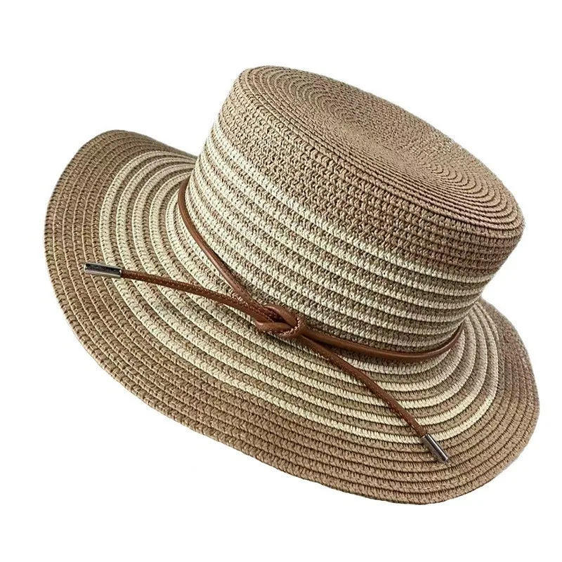 Fashionable striped hat for women summer outing and flat brim top