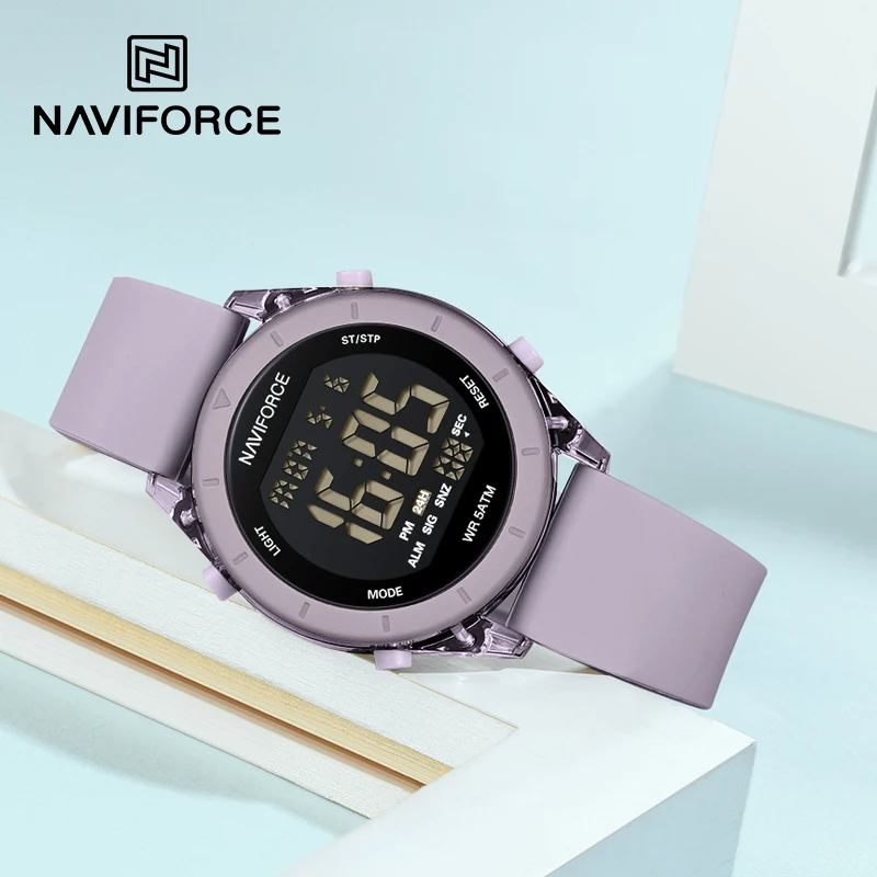 Top NAVIFORCE Watches For Women High Quality 5ATM Waterproof LCD Digital Silicone Strap Electronic Wristwatches Relogio Feminino