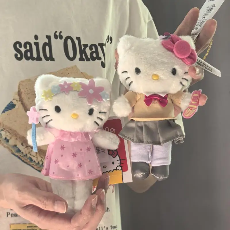 Hello Kitty Long Leg Plush Toy Keychain Black Skin Sanrio Kt Cat Soft Stuffed Doll Pendant Car Key Ring Backpack Bag Decor Kid G