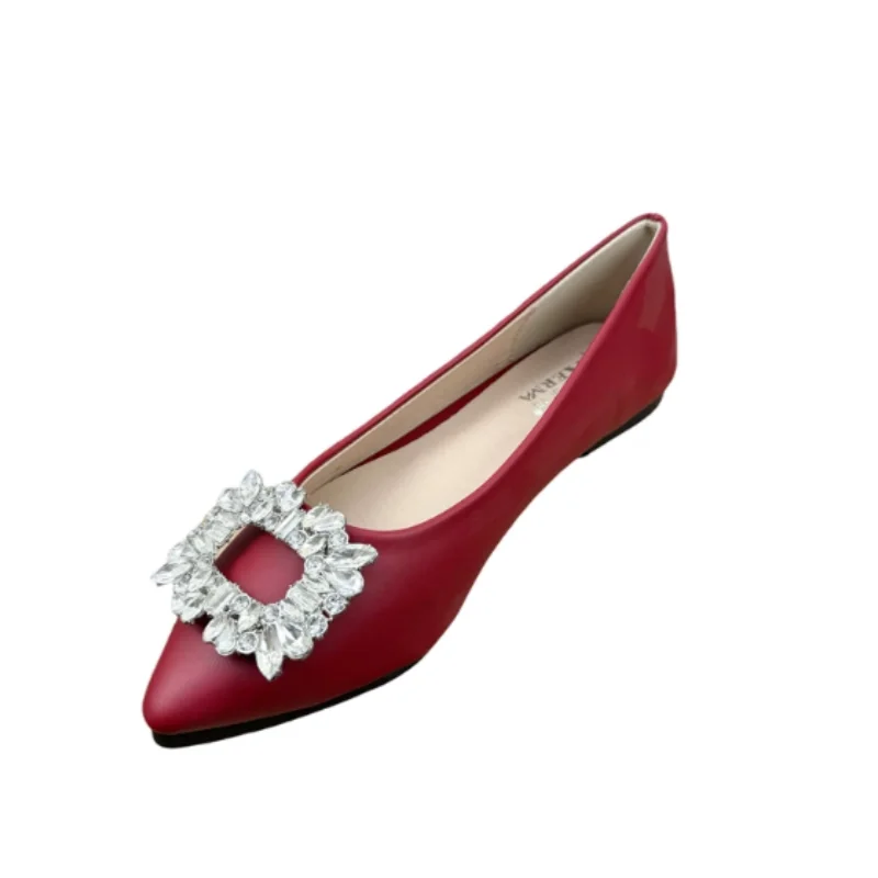 Female Soft Leather Shoes Pointy Tip Soft Leather Luxury Crystal Buckle Flats 2025 New Arrivals Hand-Made Plus Sizes Slip-On 48 view 5