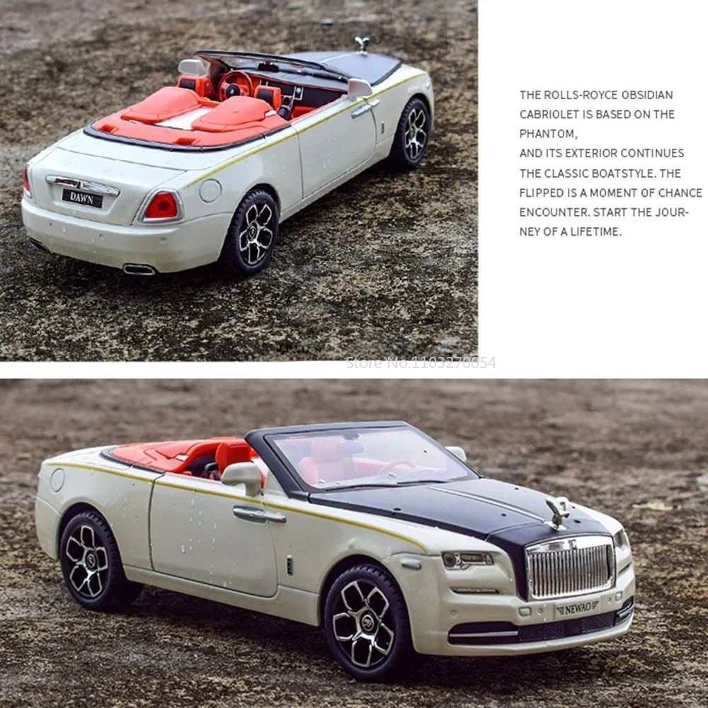 1/24 Rolls Royce Dawn samochodzik-zabawka ze stopu metali Model symulacji światła dźwiękowego cofają się gumowa opona kabrioletu zabawki sportowe kolekcja dla dzieci