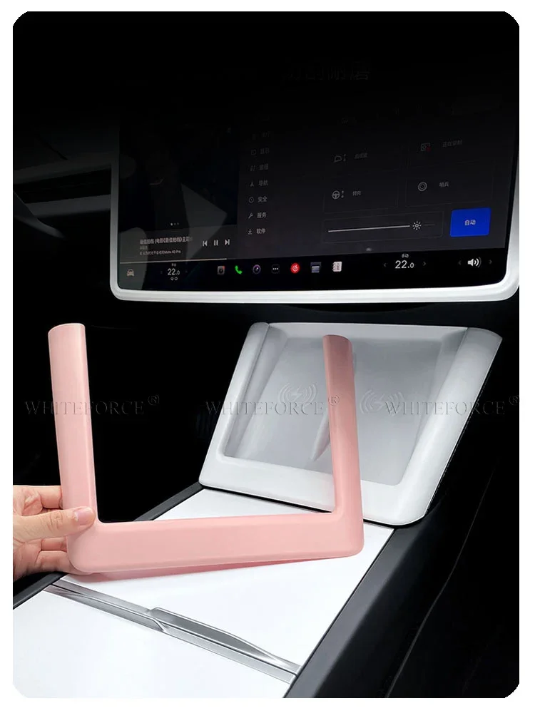 ABS Mittelkonsolen-Armaturenbrettabdeckung mit kabelloser Ladefunktion und Innenschutz für Tesla Model 3 Highland und Model Y Juniper – Detail 1