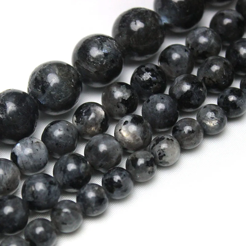 Natural Black Labradorite Stone Larvikite Round Loose Beads For Jewelry Making Bracelet DIY  4 6 8 10 12MM 15