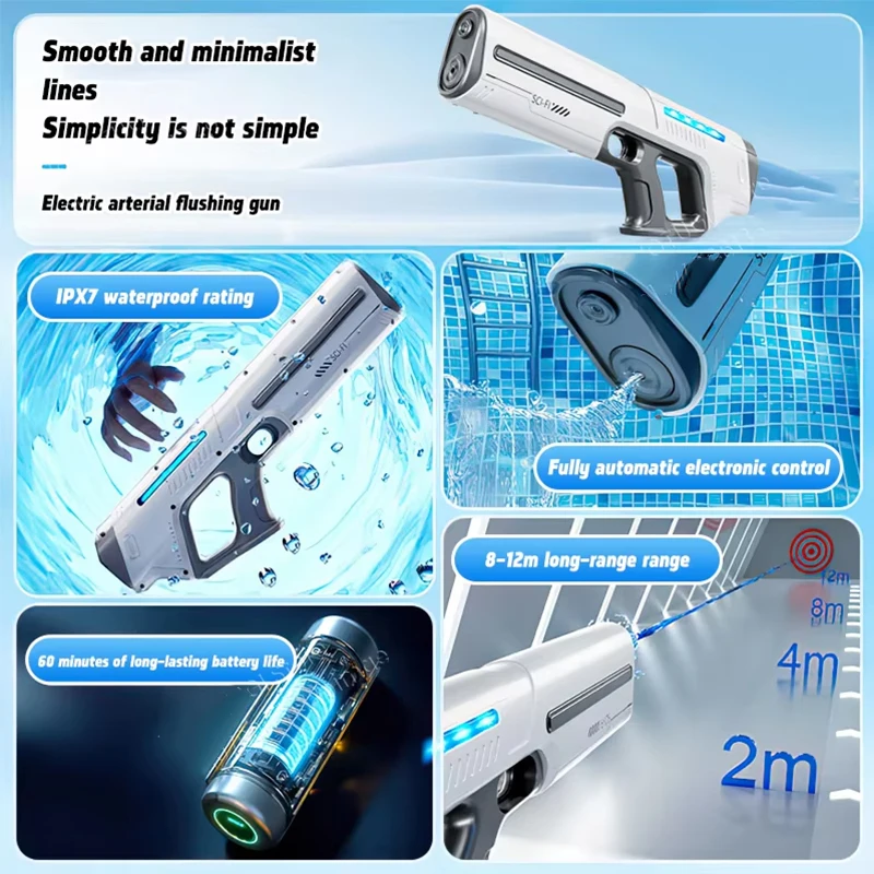 Electric Water Gun with Automatic Water Absorption Battery-Powered Squirt Toy LED Light Summer Outdoor Beach Play Gift ﻿