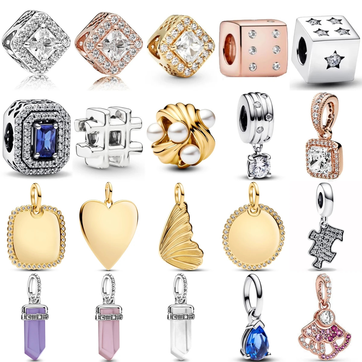925 Sterling Silver Exquisite Dice Blue Zircon Butterfly Wings Charm Pendant Suitable For Original Bracelet DIY Fashion Jewelry