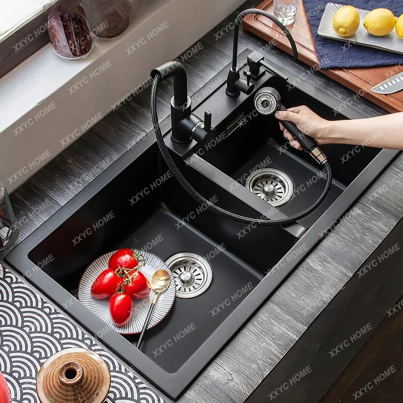 LXQuartz stone sink large double sink kitchen sink granite vegetable basin integrated under the counter basin