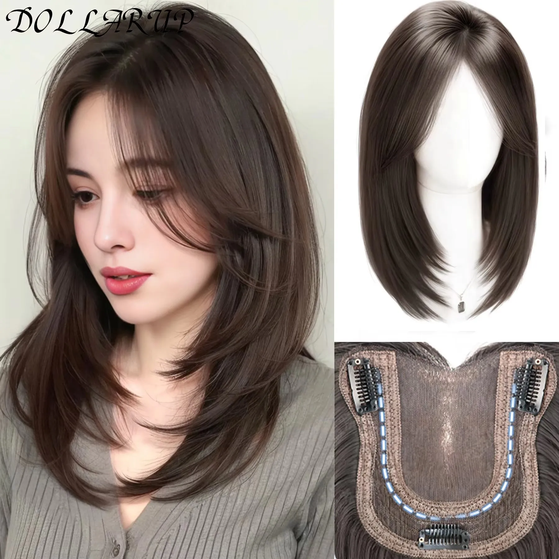 

JKL Natural Black Synthetic Lace Front Wigs Brown Long Straight Lace Front Wig for Women Pre Plucked Natural Hairline