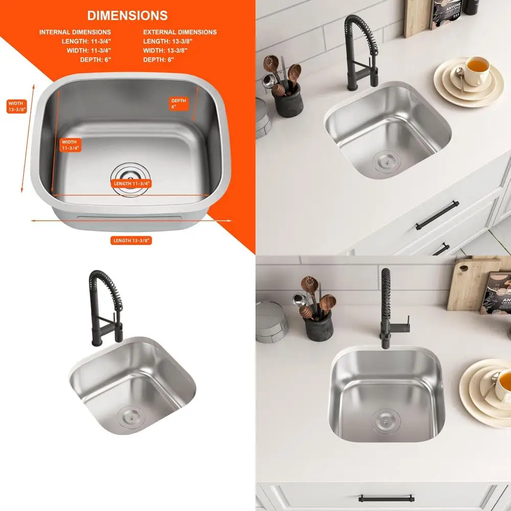 

14 Single Bowl Undermount Stainless Steel Kitchen Sink for RV, Camper, Outdoor, and Laundry Use