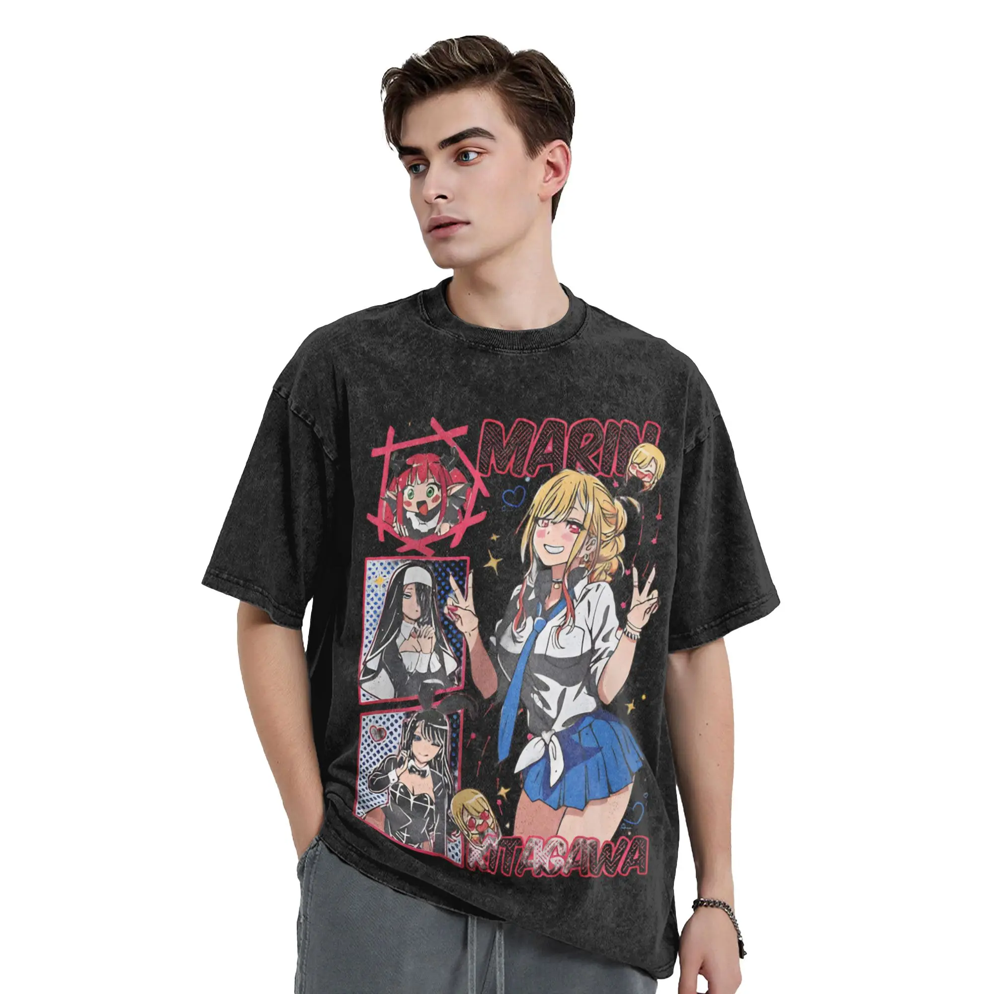 Camiseta Anime Marin Kitagawa Estilo Streetwear Hip Hop My Dress Up Darling para Homens e Mulheres em Algodão para o Verão