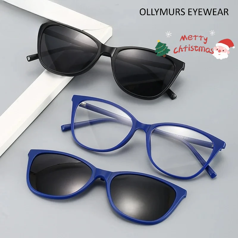 

OLLYMURS женские поляризационные очки «кошачий глаз» с магнитной клипсой, сверхлегкие модные очки TR90, оптическая оправа для очков по рецепту 2340