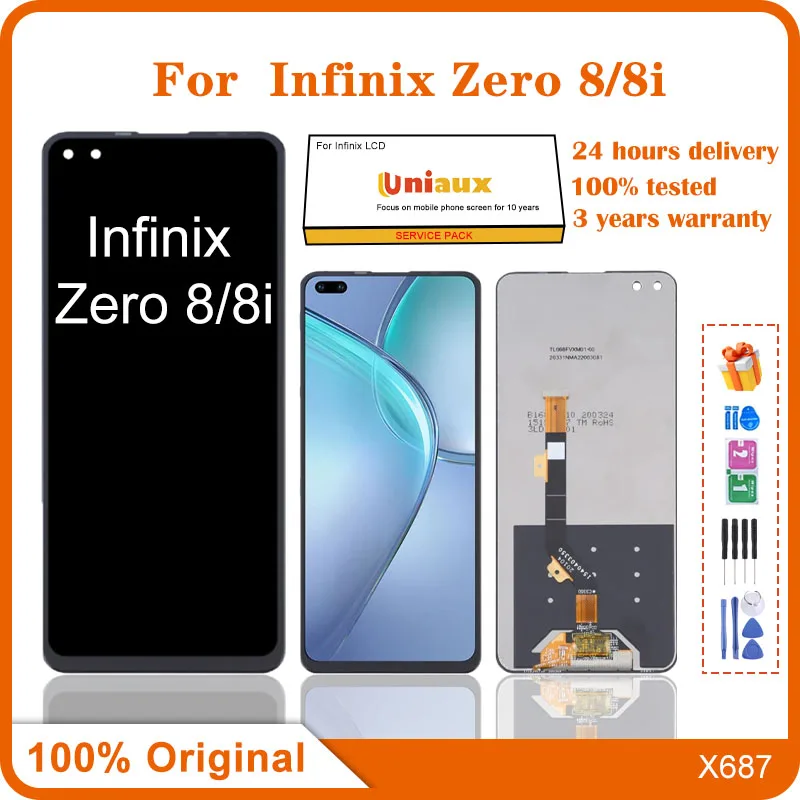 

6.85" Original For Infinix Zero 8 X687 LCD Display Touch Screen Digitizer Assembly Repair Replacement Parts Zero 8i X687B LCD