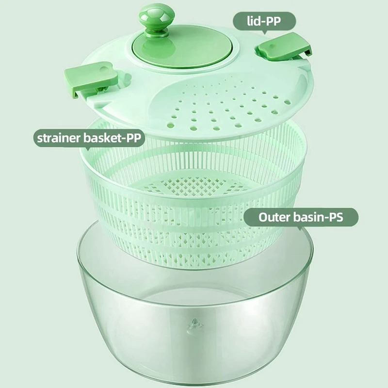 4L Kitchen Vegetable Dryer, Salad Washer With Safety Lid Lock And Swivel Handle