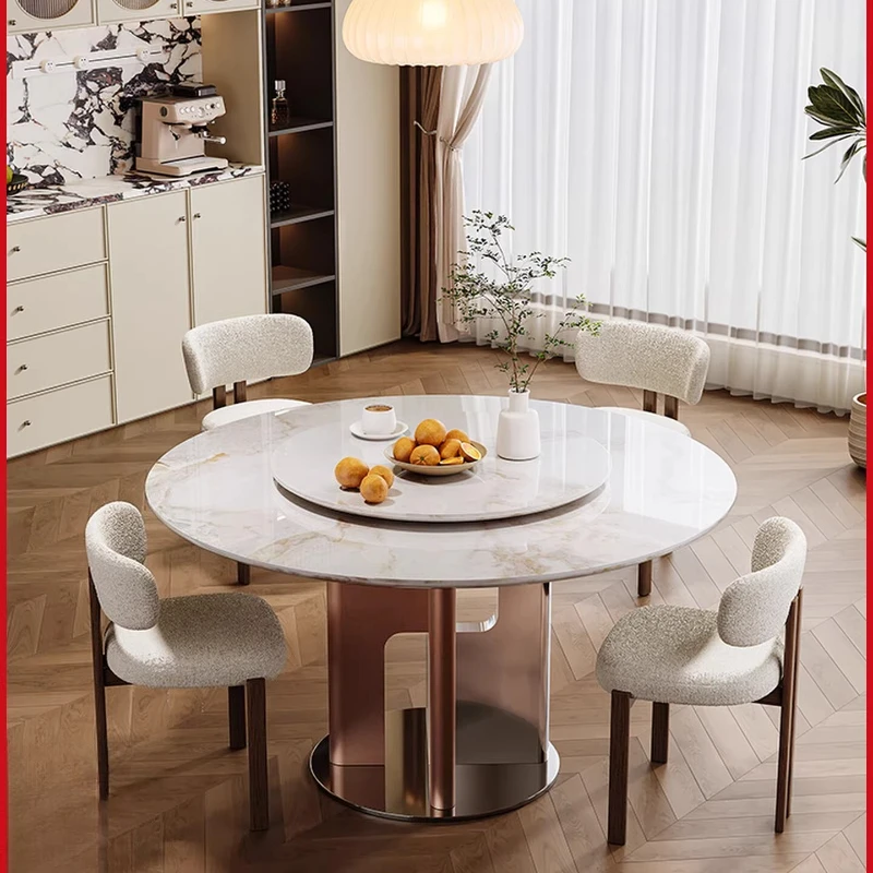 

Роскошный обеденный стол из натурального камня, круглый с поворотным столом, средний антикварный высококачественный стол и комбинация стула