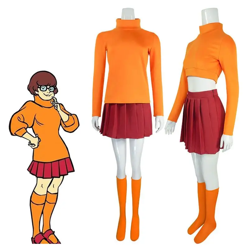 

Scooby Doo Velma Halloween Cosplay Costume Large Quantity Available Women's Traditional Clothing Stage Performance Outfit