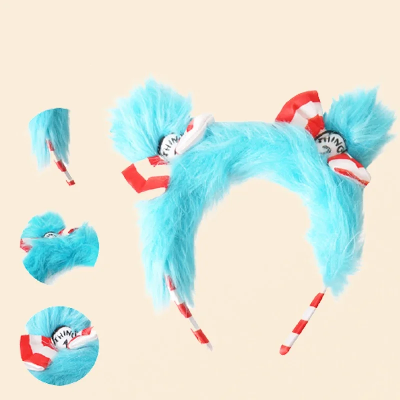 Seuss Acessórios de fantasia Trajes EUA Coisa 1 e Coisa 2 Tiara Bopper para crianças Azul Vermelho Branco Listrado