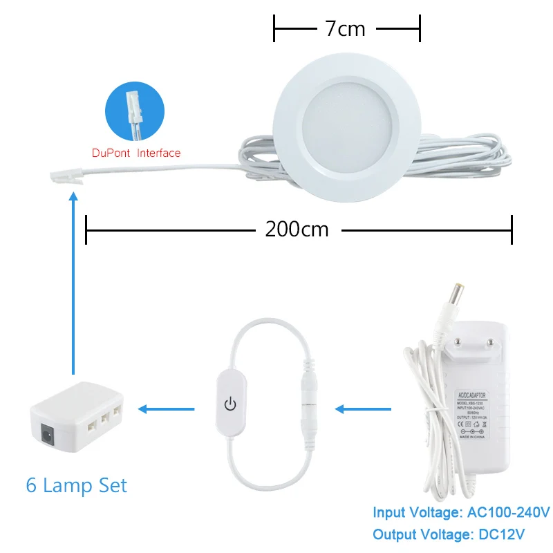 Imagem -02 - Led Under Cabinet Lamp Round 12 Pcs Counter Lights White Color Lighting Kit Touch Dimmer Switch For Cupboard Kitchen