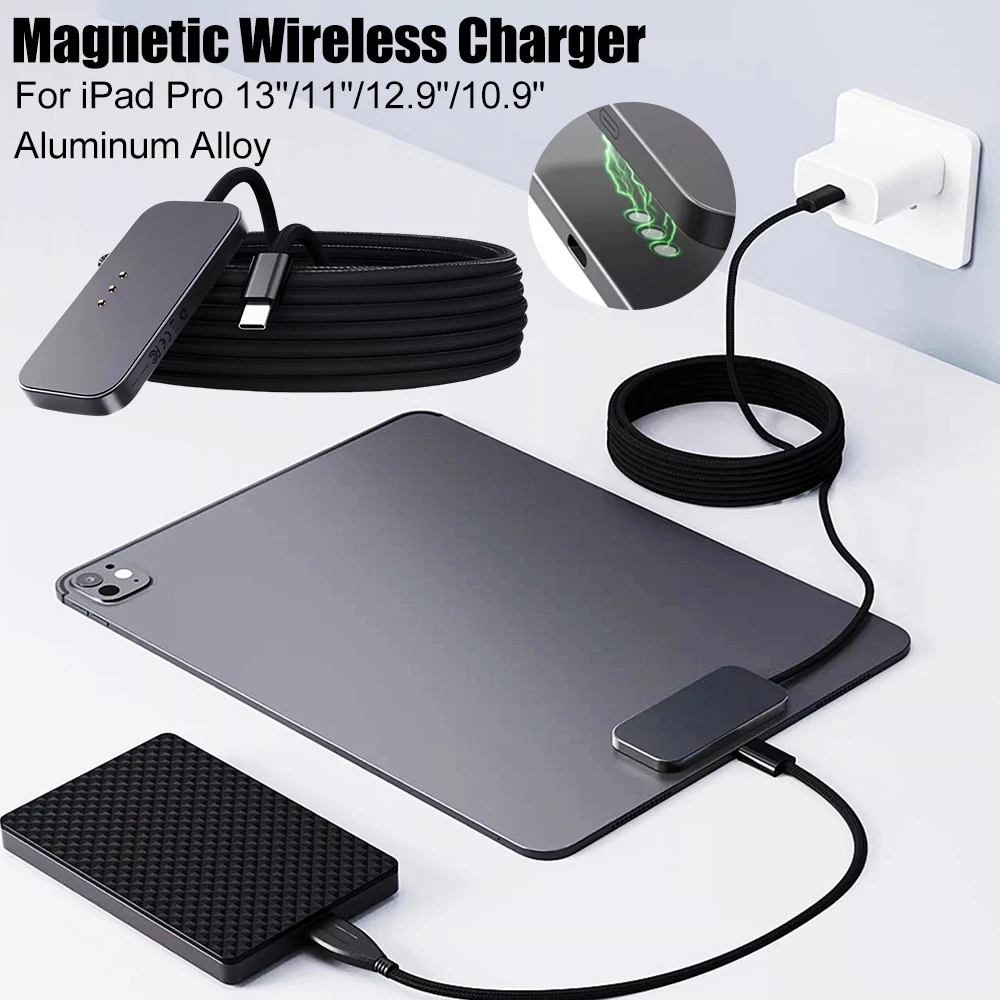 

For iPad Pro Magnetic Wireless Charger Aluminum Alloy Fast Charging Smart Chargers With 2m Cord For iPad Pro 13"/11"/12.9"/10.9"