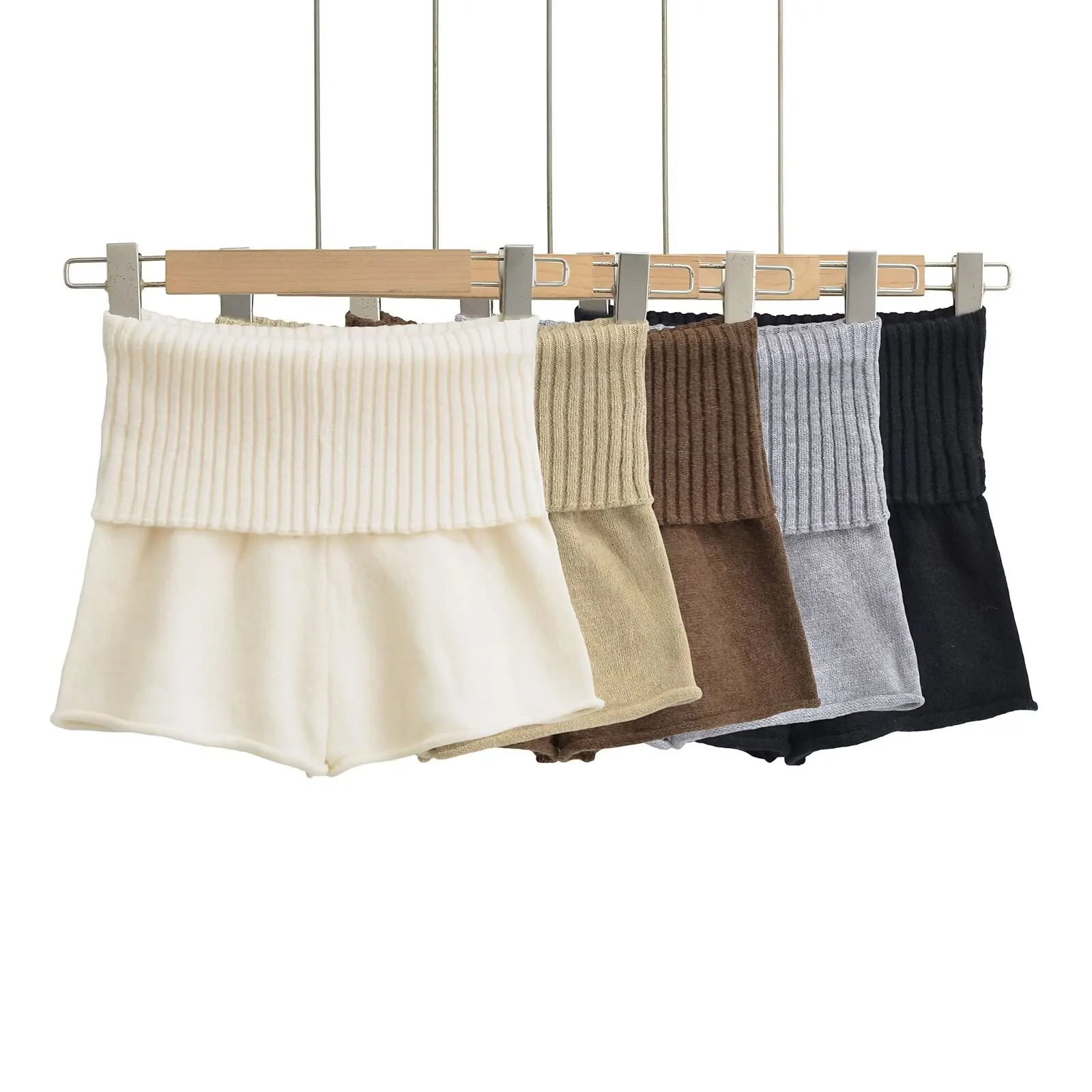 Sweet Sle 로우 허리 니트 오르트 바지 여성 캐주얼 루즈핏 다리 길어지는 턴 업 카프리 바지 중국 생산