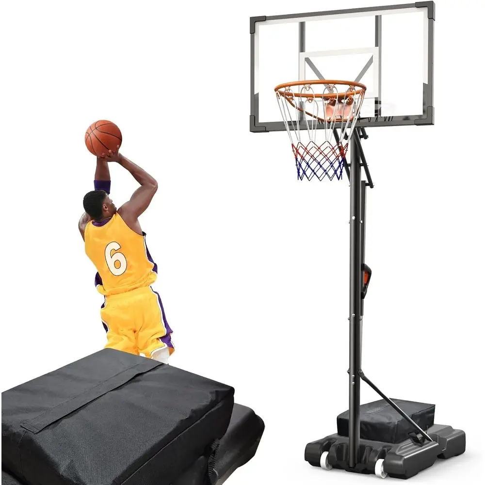 

Portable Height-Adjustable Outdoor Basketball System with 44 Backboard for All Ages