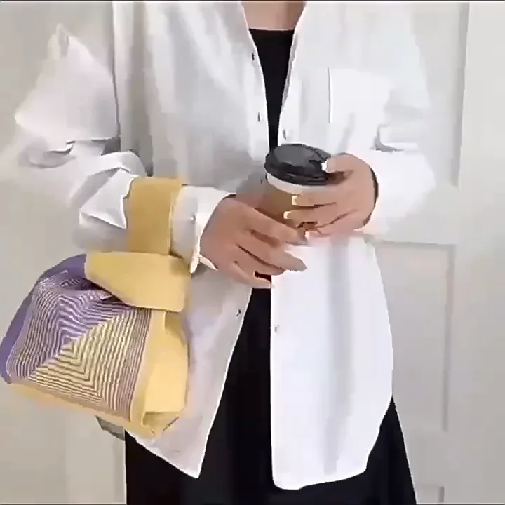 Frauen handgemachte gestrickte kleine Handtasche lässig Handgelenk Tasche vielseitige Shopper Mini Einkaufstasche Student wiederverwendbare Umhängetasche täglichen Gebrauch – Detail 17
