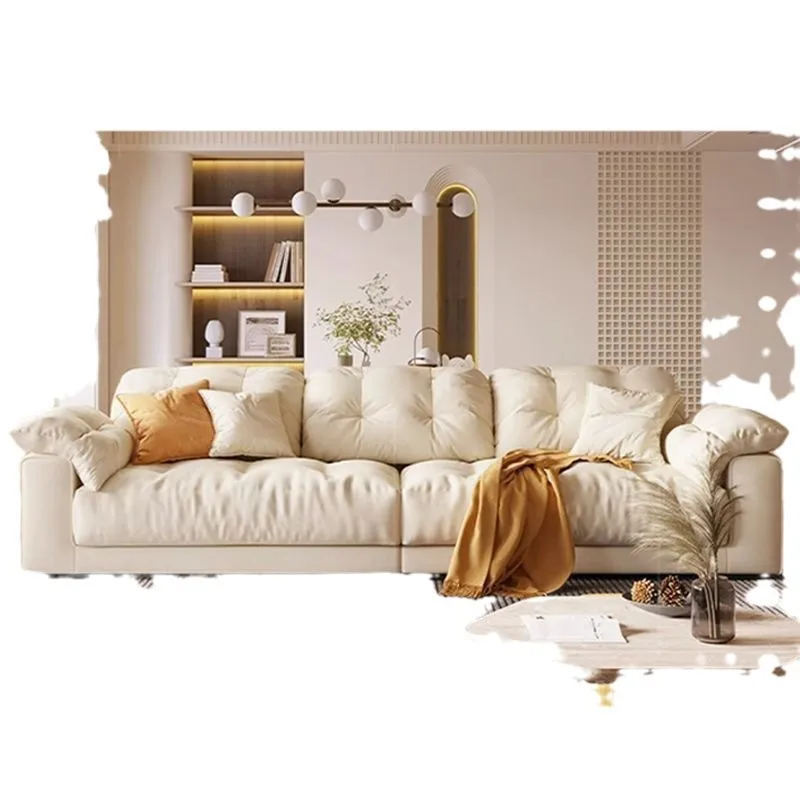

Cream technology fabric sofa living room simple modern home straight row cloud sofa