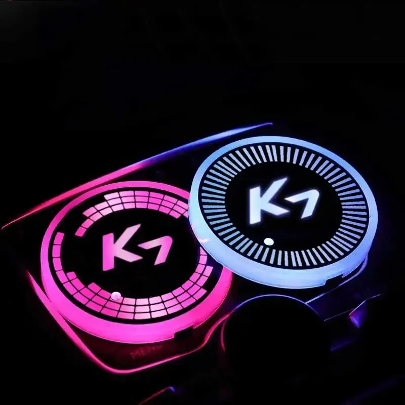 New 7 Color LED Car Cup Holder Light Luminous Coaster Water Cup Pad for KIA K7 NIRO PICANTO RIO SEDONA SELTOS Soul