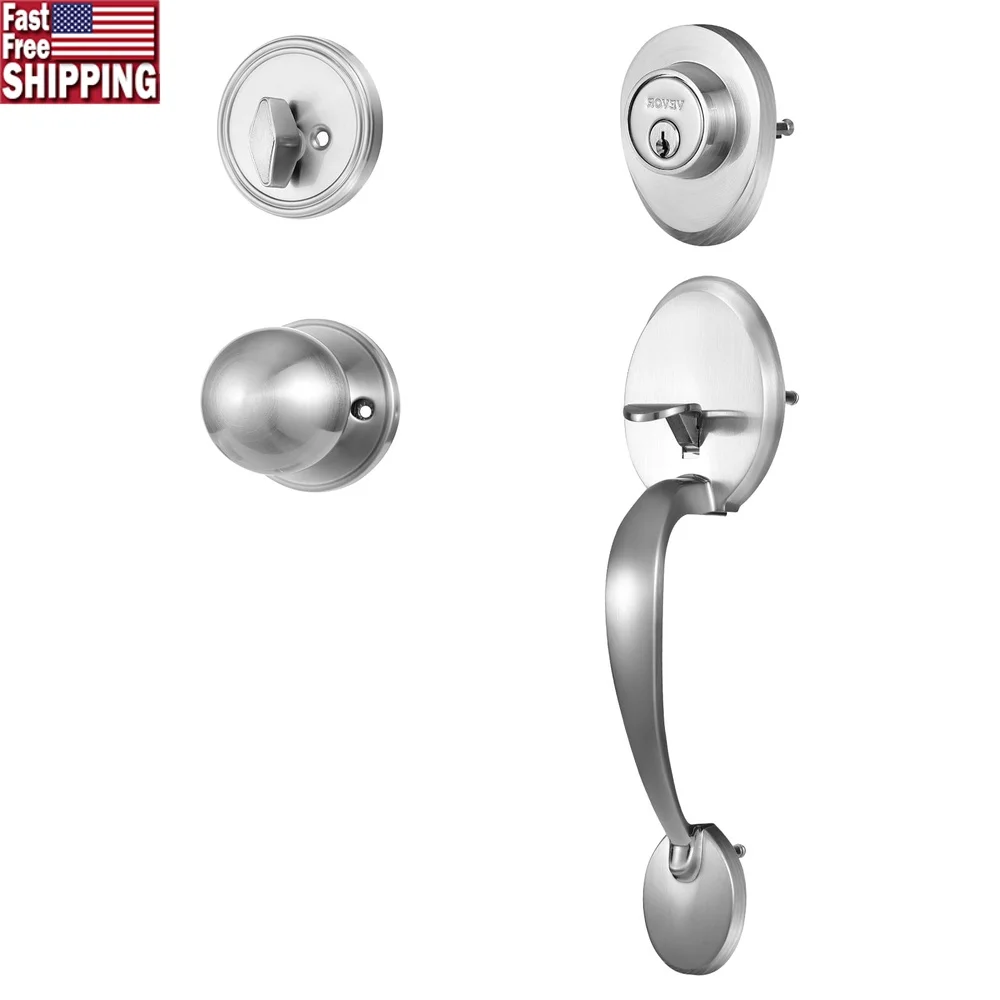 

Black Front Door Handle Deadbolt Set Adjustable Zinc Alloy Lock Hardware Easy Install Reversible Knob Suitable Bedrooms Living