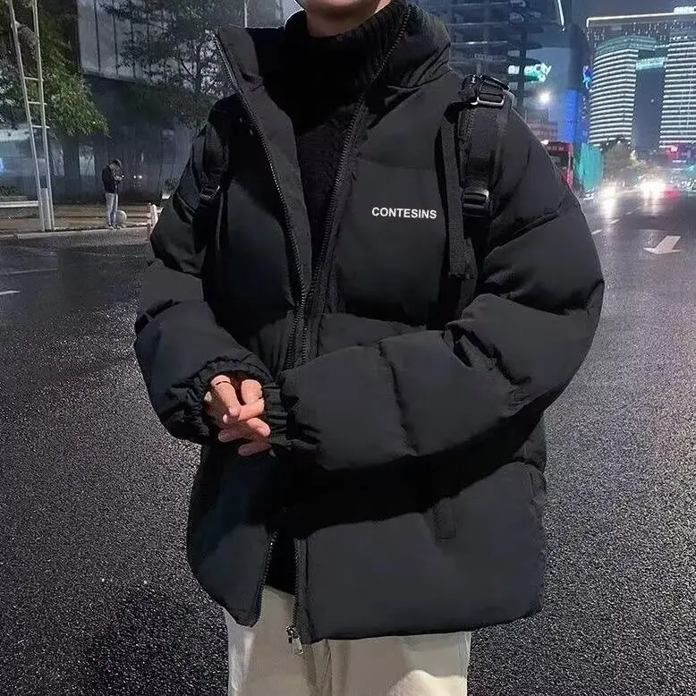 

Men's Winter Cotton Jaet Stand Collar down Filled Bread Sle Warmth Insulation Versatile Men's Outerwear Long Sve Zippe...