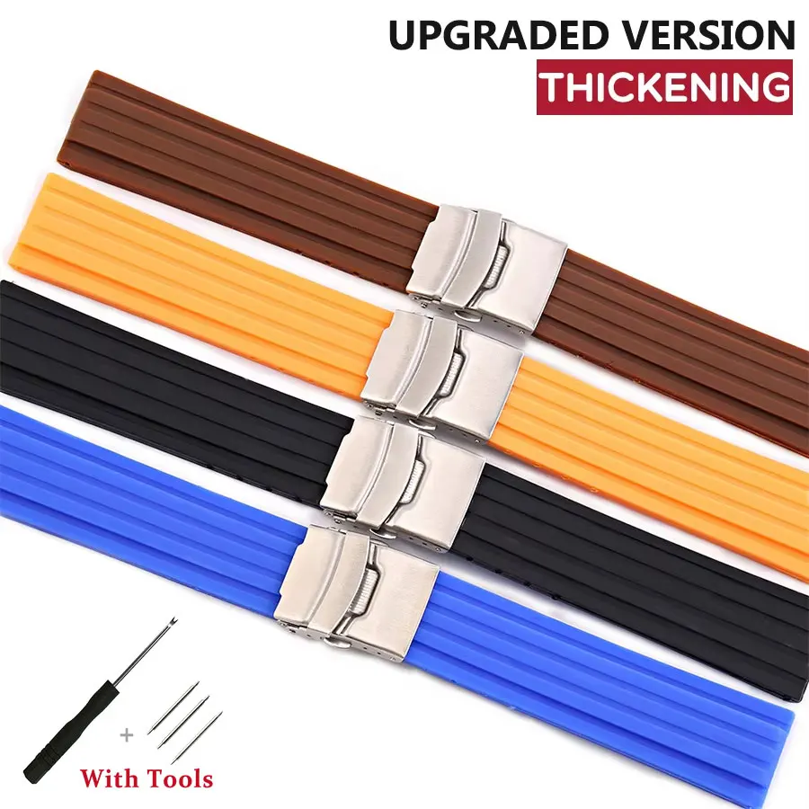 Cinturino per orologio da polso in gomma morbida 18 20 22mm 24mm Fibbia deployante Modello di pneumatico Accessori per cinturino in silicone con interfaccia piatta universale