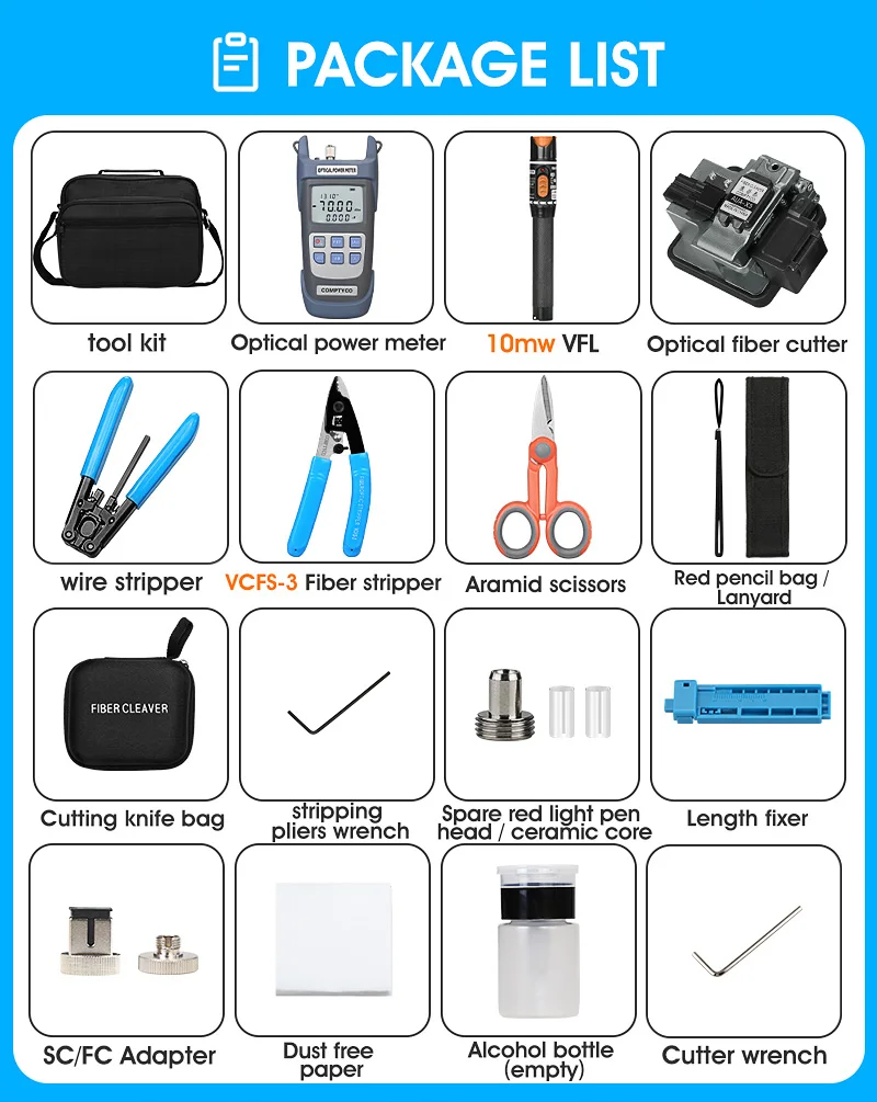 

FTTH Fiber Optic Tool Kit with Fibra Optica Power Meter and 10mW Visual Fault Locator AUA-X3 Gun Grey