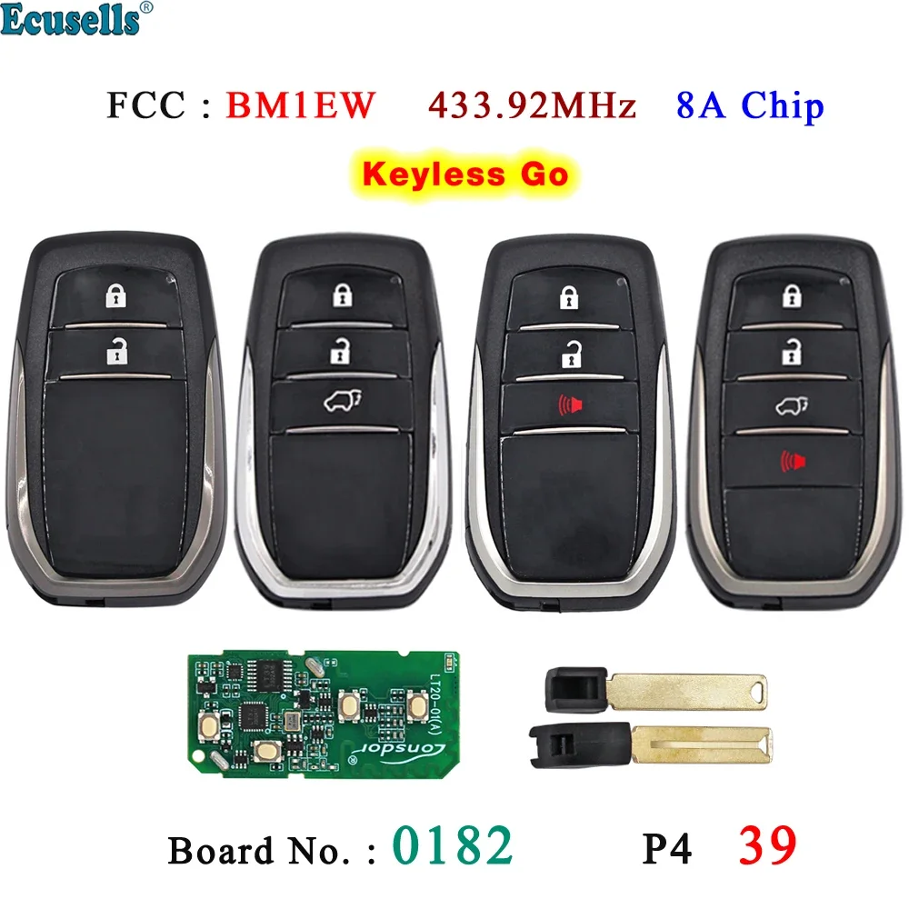 Ecusells Smart Keyless Go Remote Key 433.92mhz with 8A Chip for Toyota Hilux Fortuner FCC ID: BM1EW Board 0182