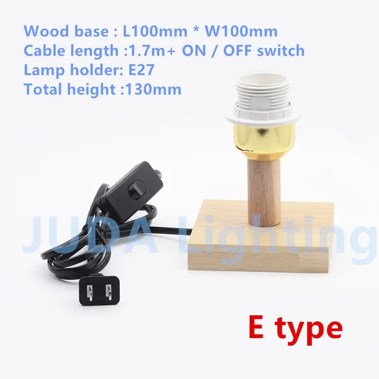 Wood base with E27 socket lamp holder with on / off switch cable cord set wood desk led lamp match with lamp cover lampshade DIY