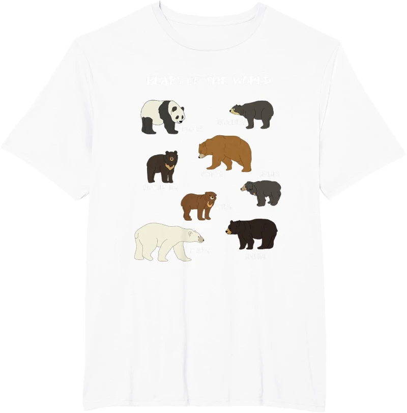 Bears of The World Grizzly Bear Panda Black Polar T Shirt T-Shirt Sweatshirt Hoodie Tank Top for Men Women Kids