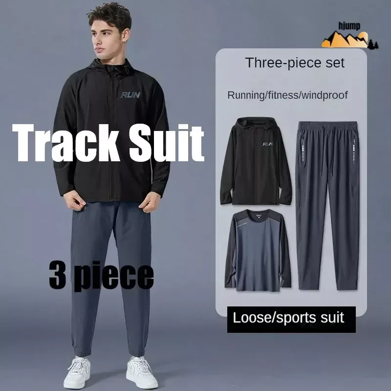 Men Track Suit Hjumping Sports Clothing Loose Fitting Quick Drying Clothes Fitness Running Football 3 Piece Set