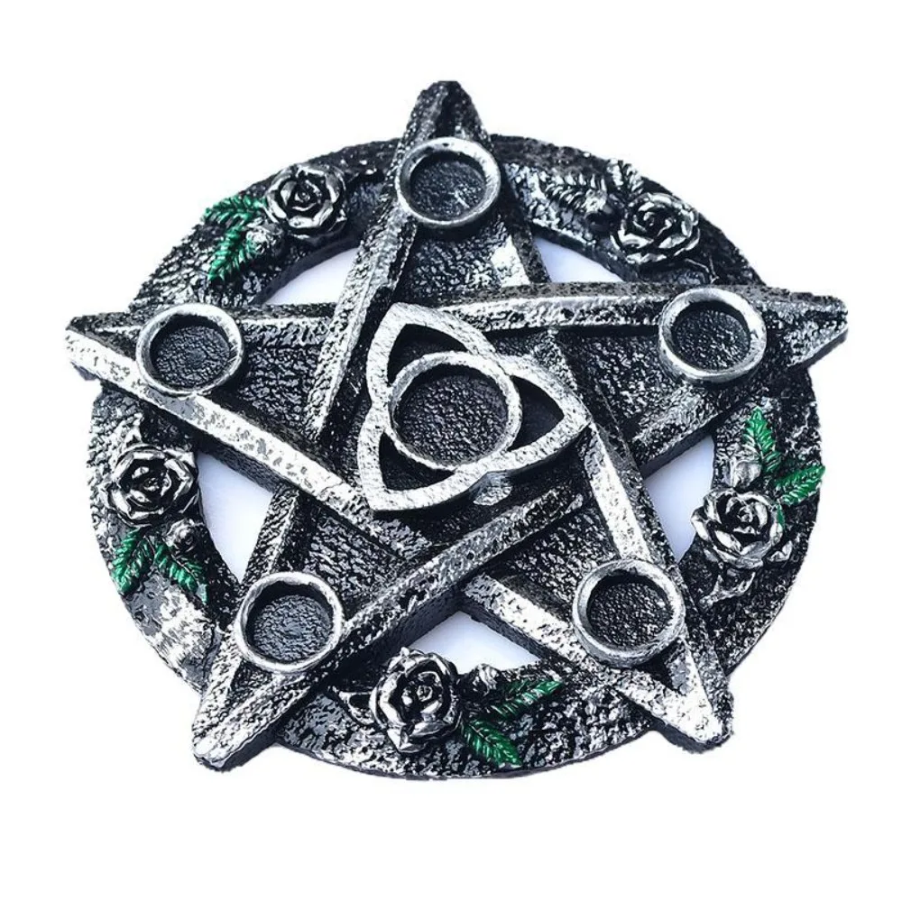 Pentagram Rose Flower Resin Crafts Ornaments Crystal Ball Display Stand Sphere Holder Six Star Array Goddess of The Earth Altar