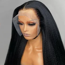 Kinky Straight Yaki Wig, Osso Lace Wig, Peruca Pré-Arrancado, Cabelo Humano, 13x4, 13x6 Lace Front Wig, 30