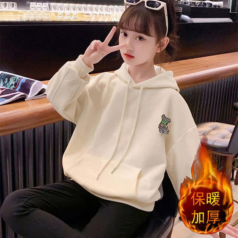 2024 autumn winter Sweatshirt hoodie Kids cartoon teens t shirt dress Child plus Velvet girls clothes fashion 8 9 10 12 year