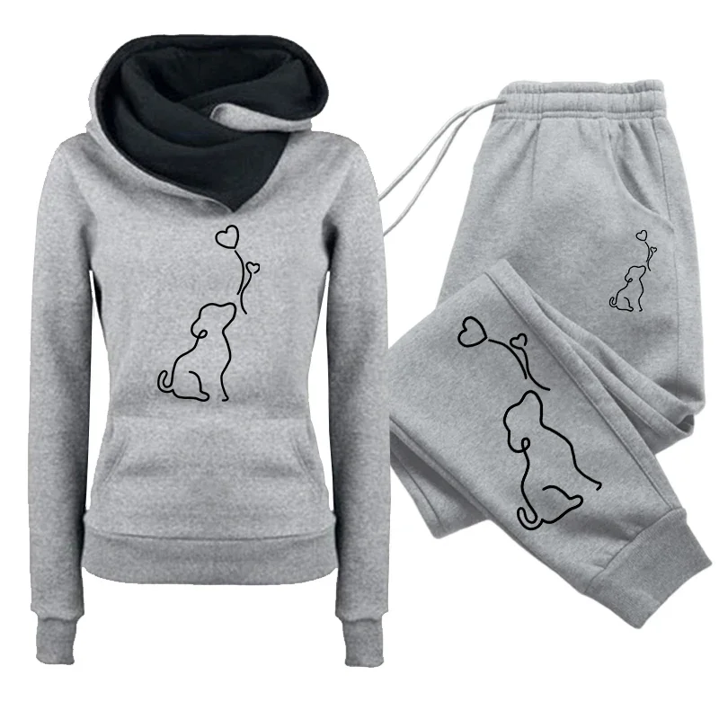Women's Set/Hoodie/Pants Cute Dog Print Tracksuit Hooded Sweatshirt Sweatpants Autumn Winter Female Daily Casual Sports Outfit