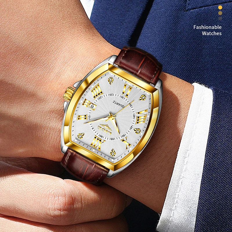LIGE New Military Watches For Men Original Brand Luxury Leather Men's Quartz Wristwatch Fashion Waterproof Square Chronograph