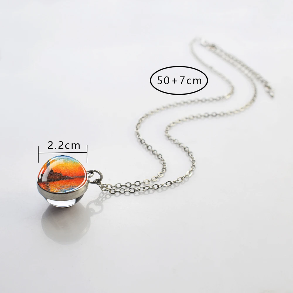 Oil Painting Necklaces Starry Moon Night Sunflower Double Side Glass Ball Pendant Necklace Women Van Gogh Monet Art Jewelry Gift