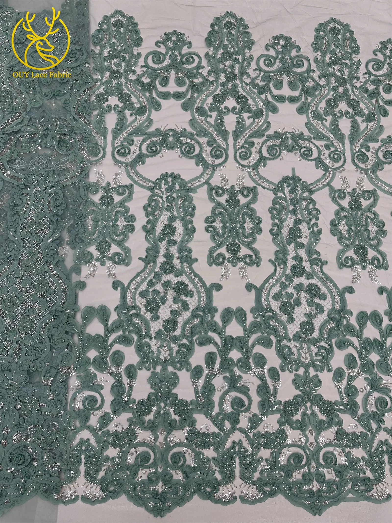 3D Afrikanischer Perlen-Spitzenstoff Schwarz Rot Luxuriöser Hochwertiger Französischer Pailletten-Tüll für Damen Abendkleid DIY Nähen 5 Yards – Detail 23