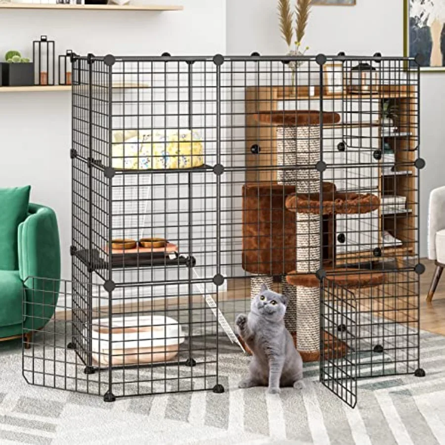 

4-уровневые 41,3-дюймовые большие клетки для кошек, манеж для кошек своими руками, съемный металлический проволочный питомник, ящик для кошек, ручка для упражнений с дополнительным пространством, идеально подходит для