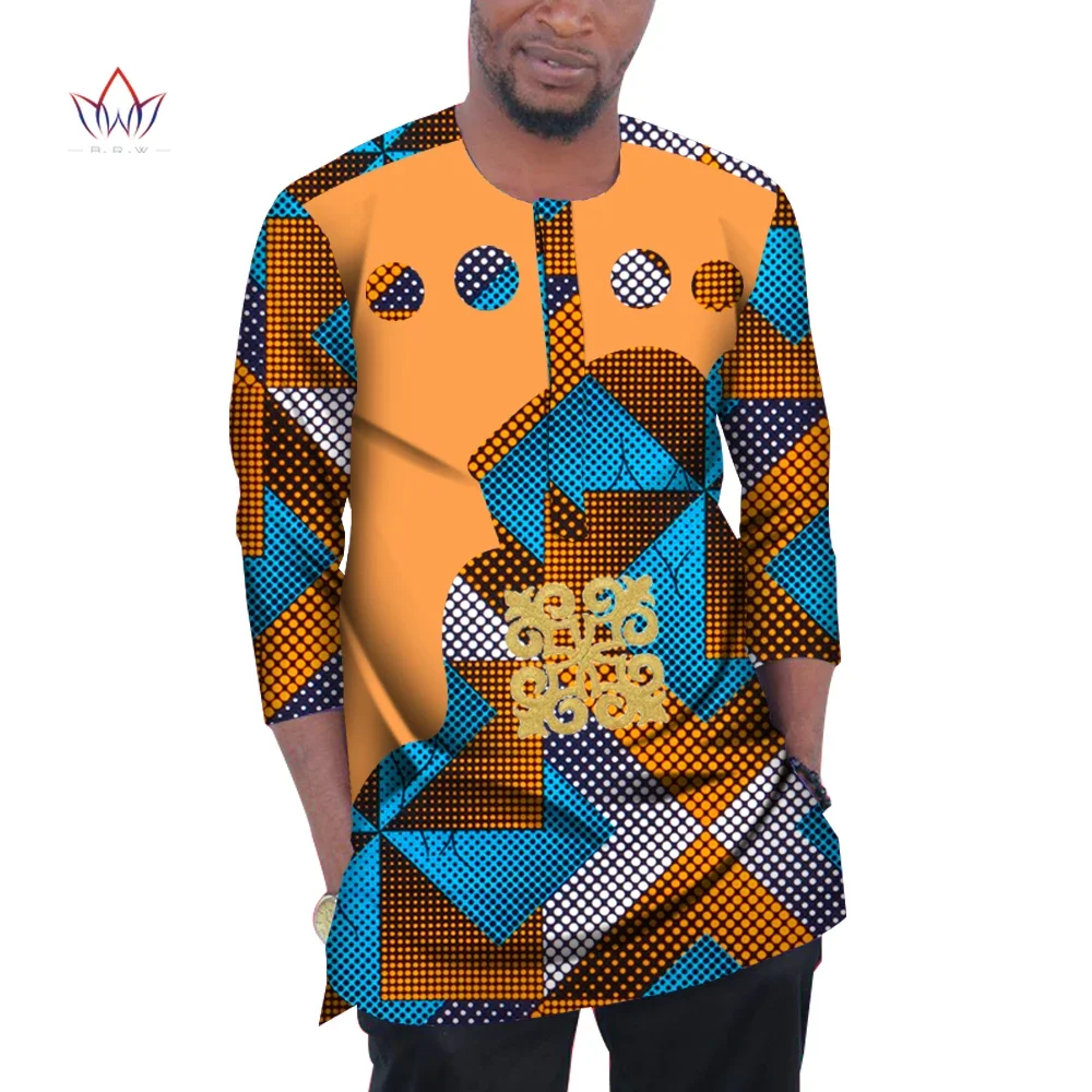 Fashion Men African Clothing Dashiki Men Top Shirt Bazin Riche African Men Clothes Cotton Print Patchwork Top Shirt WYN977