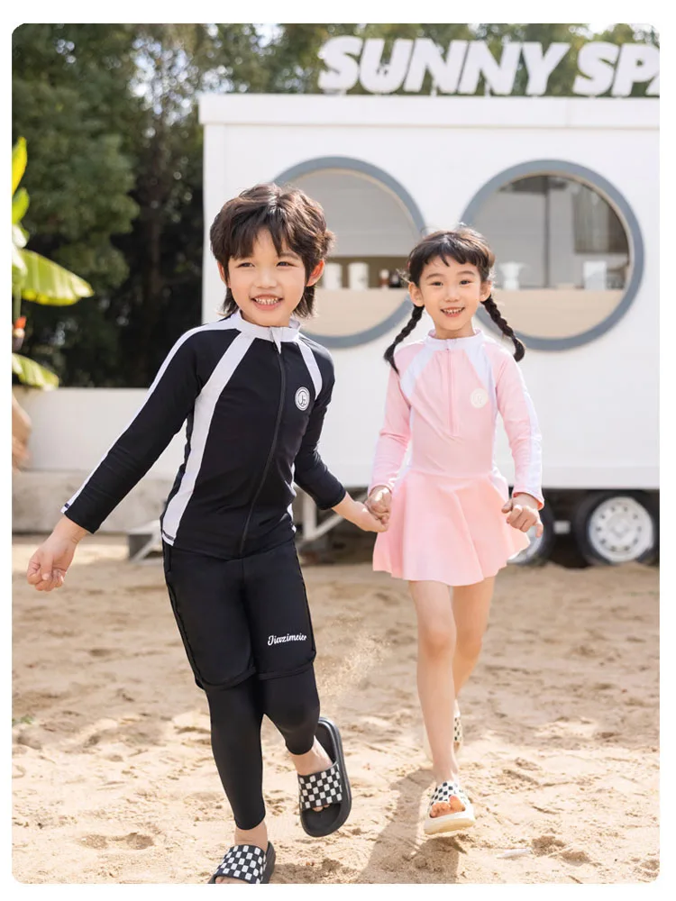 Toddler/Kids Girls Swimsuit One Piece Swim Dress Swimwear 2-10 Years Long Sleeve Bathing Suit Rash Guard Skirt