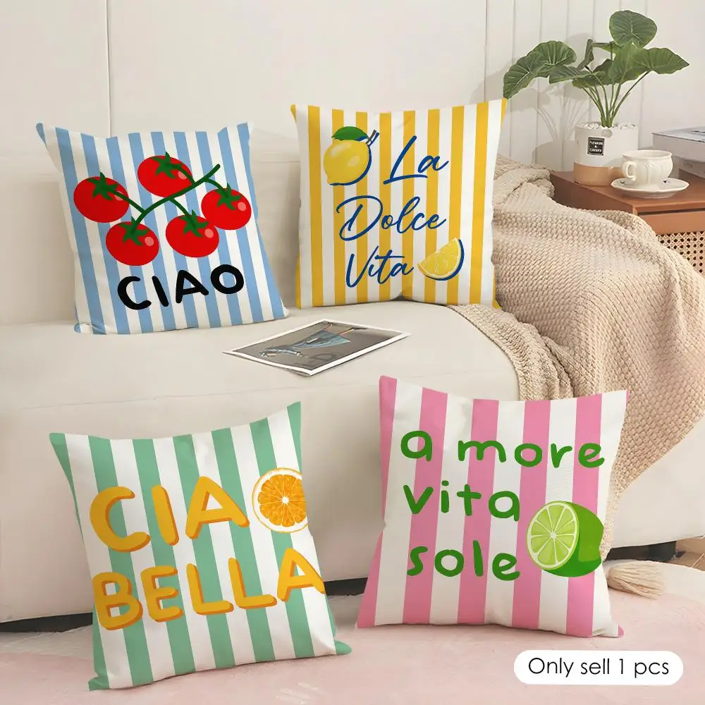 Italian Summer Vacation Vibes Cushion Cover Soft Short Plush Pillow Cover Smooth Cozy Texture Aesthetic Cushion Case Home Decor