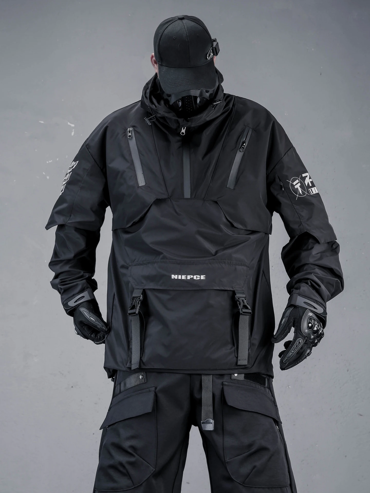 Men's Hoodie Jacket Large Pocket Mechanized Deconstruction Design Spring Autumn Workwear Fake Two-Piece  Coat
